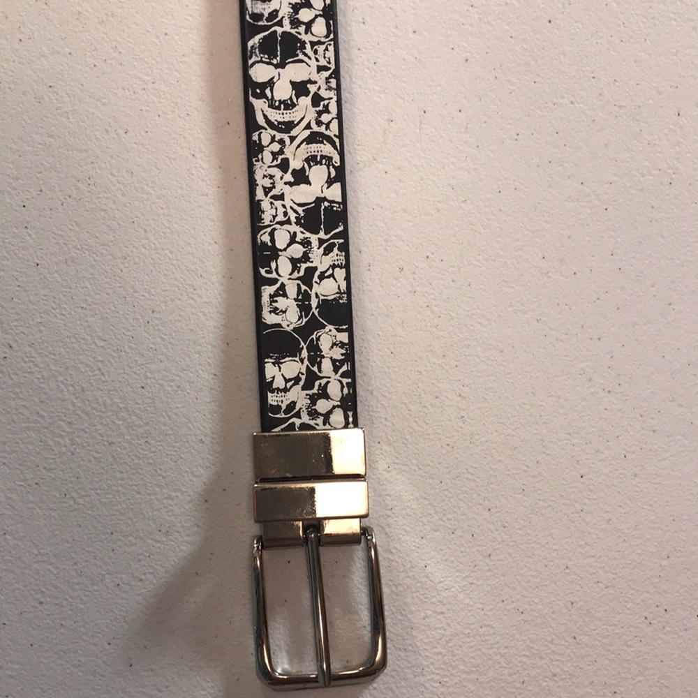 Boys Kids Belt L 30-32 Black & White Skull